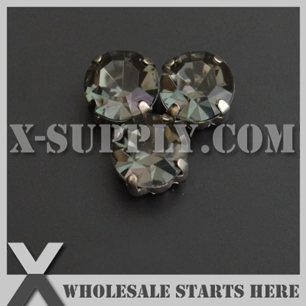 

5mm Mounted #27 Black Diamond Round Pointed Acrylic Rhinestone Chaton in Silver NICKEL Sew on Setting for Shoe,Garment