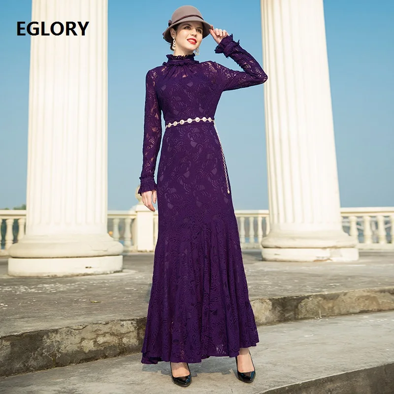 Purple Long Dress 2019 Spring Summer Fashion Evening Lace Dress Women Ruffled Collar Allover Lace Elegant Party Mermaid Dresses
Purple Long Dress 2019 Spring Summer Fashion Evening Lace Dress Women Ruffled Collar Allover Lace Elegant Party Mermaid Dresses