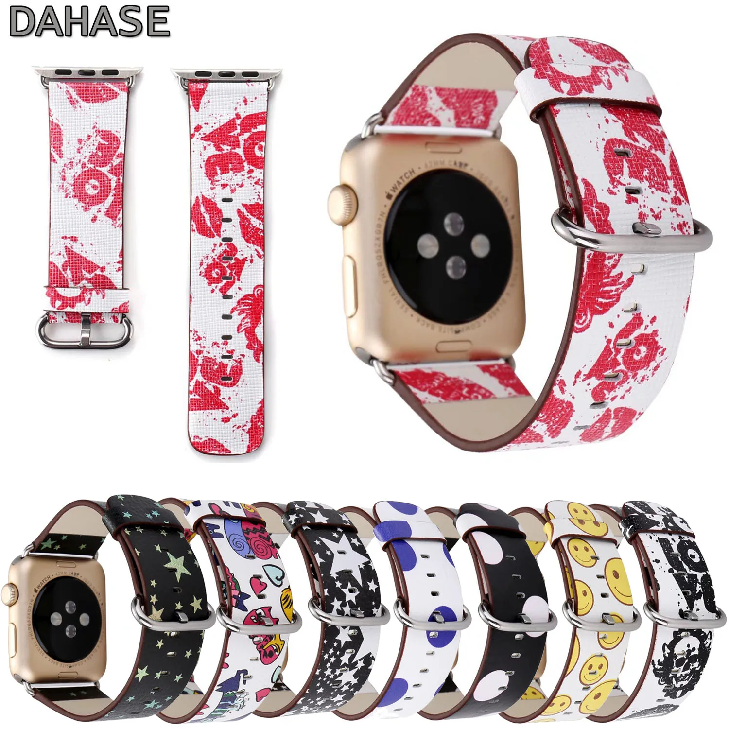 

DAHASE Stars Skull Dots Watchband Leather Band Cartoon Bracelet Wristband for Apple Watch Series 3 2 1 iWatch Strap 42mm 38mm