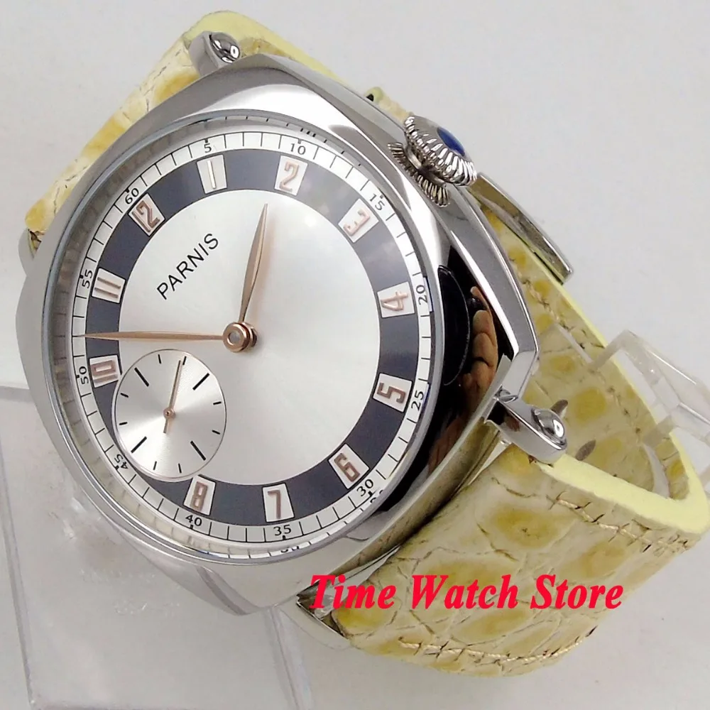 luxury 44mm Parnis watch men waterproof yellow leather strap silver dial gold hands jewels 6497 mechanical hand wind wrist 165
luxury 44mm Parnis watch men waterproof yellow leather strap silver dial gold hands jewels 6497 mechanical hand wind wrist 165