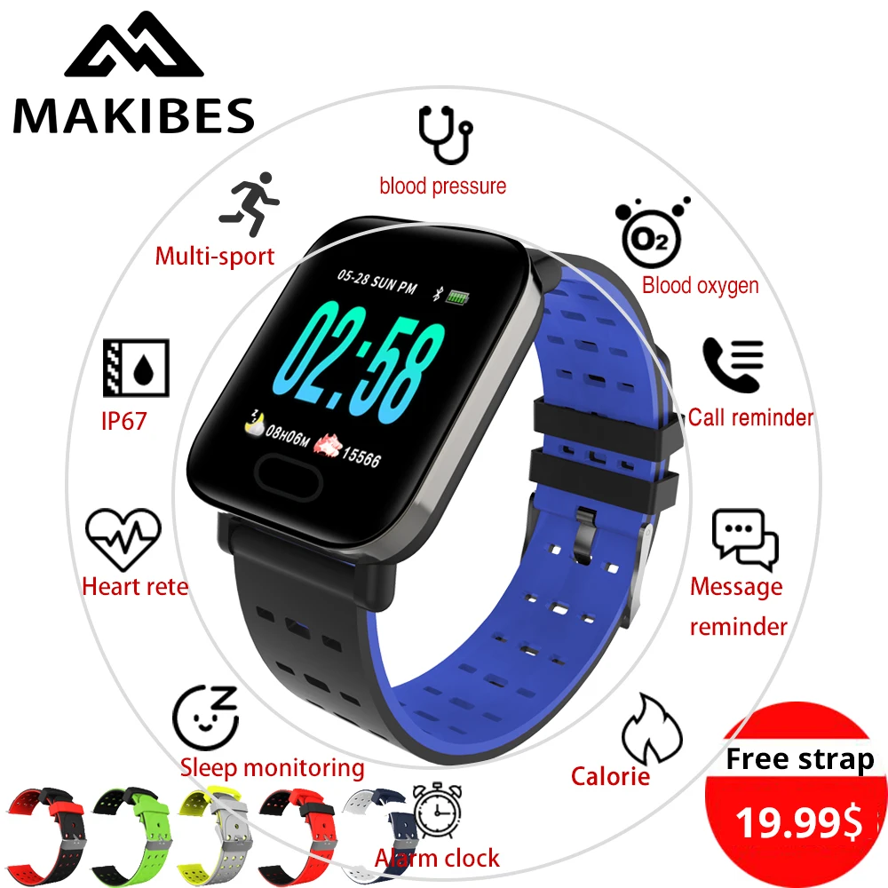 

Free strap Makibes HR4 Men women Wristband Pedometer Bracelet Heart Rate Blood pressure Blood oxygen Fitness Tracker Smart Band
