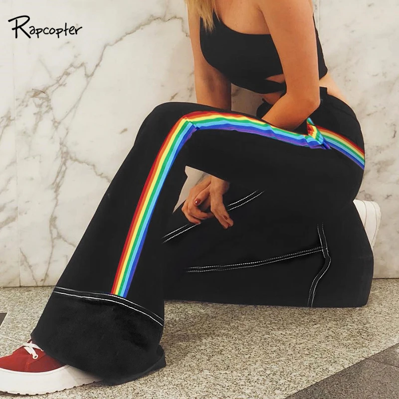 Rapcopter Women Skinny Rainbow In Said Strip Boot Cut Fashion Pants Female Streetwear Elastic Waist Casual Full Length Pant 2019
Rapcopter Women Skinny Rainbow In Said Strip Boot Cut Fashion Pants Female Streetwear Elastic Waist Casual Full Length Pant 2019