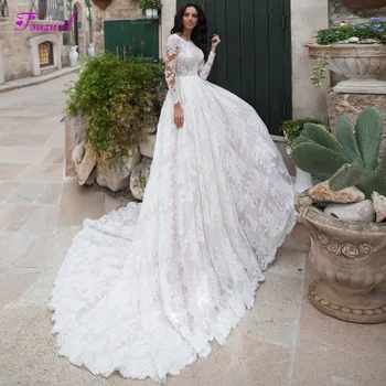 Fsuzwel Luxury Appliques Court Train A-Line Wedding Dress 2020 Sexy Scoop Neck Long Sleeve Backless Bride Gown Vestido de Noiva
Fsuzwel Luxury Appliques Court Train A-Line Wedding Dress 2020 Sexy Scoop Neck Long Sleeve Backless Bride Gown Vestido de Noiva