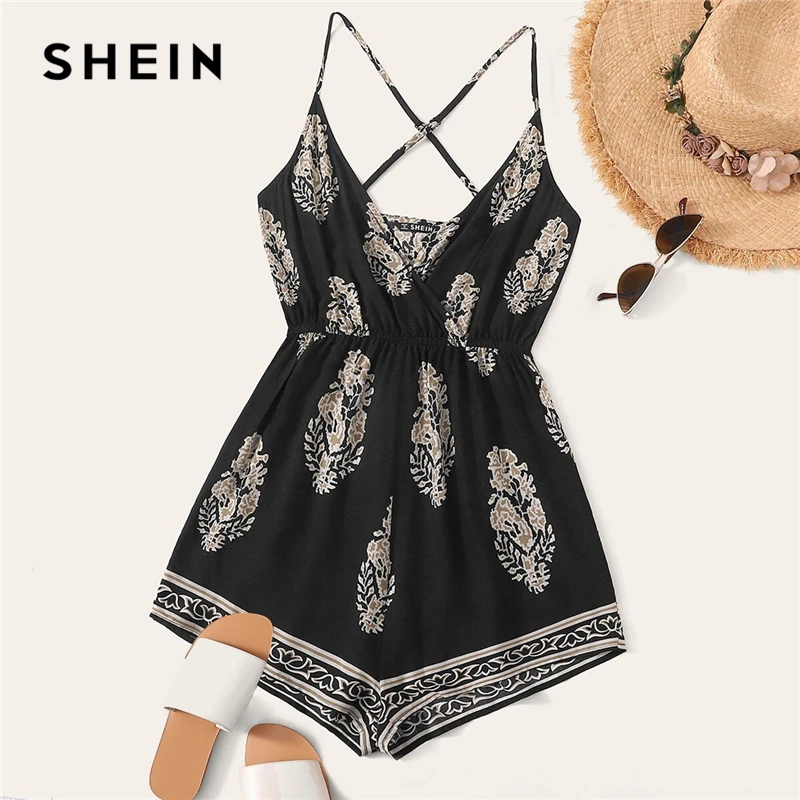 SHEIN Mixed Print Surplice Neck Crisscross Back Romper Wrap Boho V Neck Spaghetti Strap Summer Sleeveless Wide Leg Playsuits
SHEIN Mixed Print Surplice Neck Crisscross Back Romper Wrap Boho V Neck Spaghetti Strap Summer Sleeveless Wide Leg Playsuits