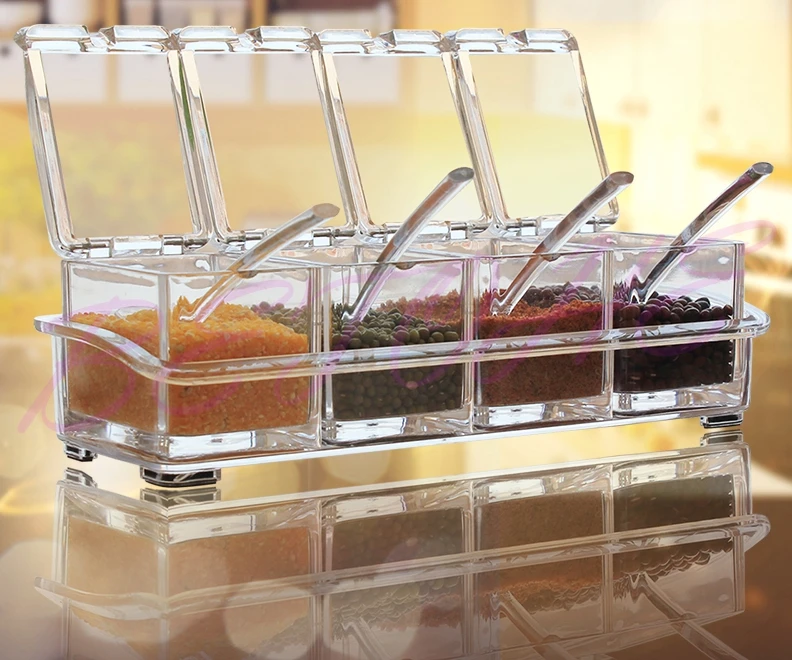 4Pcs/Set Clear Seasoning Box Condiment Storage Containers Acrylic Spice Jars Dispenser for Salt Sugar with Cover and Spoon
4Pcs/Set Clear Seasoning Box Condiment Storage Containers Acrylic Spice Jars Dispenser for Salt Sugar with Cover and Spoon