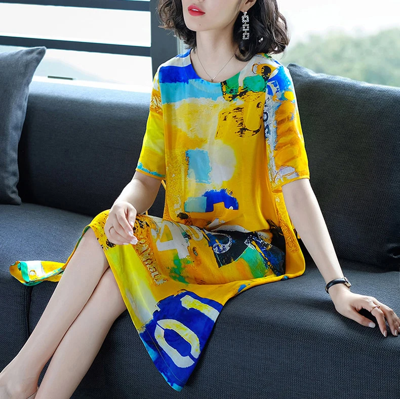 Sweet Women Dress 2019 New Summer National Style Loose Print Dresses Imitate Real Silk Dresses Lady's Evening Party Dress
Sweet Women Dress 2019 New Summer National Style Loose Print Dresses Imitate Real Silk Dresses Lady's Evening Party Dress