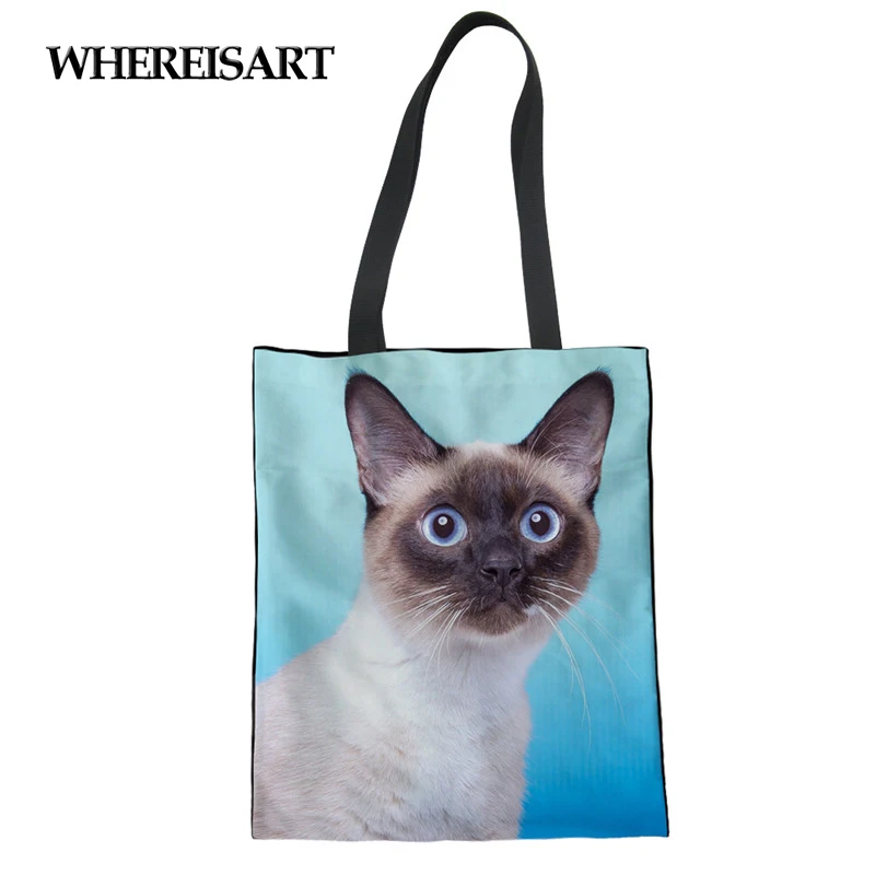 WHEREISART New Women Siamese Cat Print Tote Bag Reusable Sac Shopping Pliable Tissu Books Trip Bag Handbag Folding Grocery Bag
WHEREISART New Women Siamese Cat Print Tote Bag Reusable Sac Shopping Pliable Tissu Books Trip Bag Handbag Folding Grocery Bag