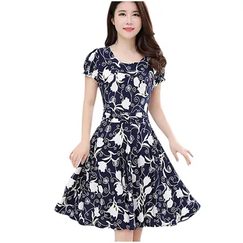 Dress Women Elegant O-Neck Knee Length Dress Short Sleeve Retro Printing Dress vestido sukienka jurk dropshipping ##0
Dress Women Elegant O-Neck Knee Length Dress Short Sleeve Retro Printing Dress vestido sukienka jurk dropshipping ##0