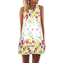 2019 vestido de mujer 2019 nueva moda casual suelta verano sin mangas estampado mini vestido de poliéster bata moulante mujer juck(China)