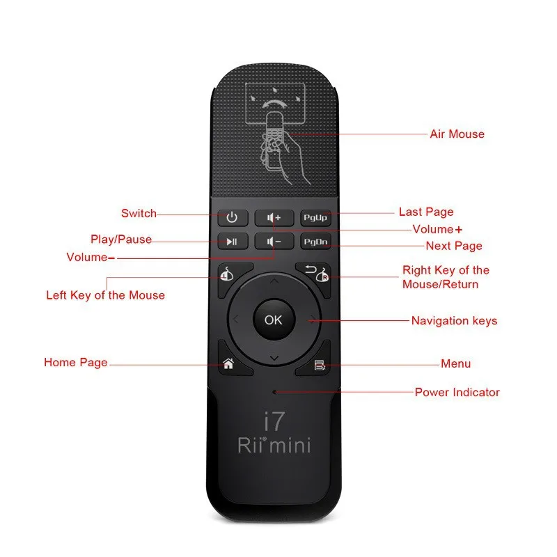 

Rii mini i7 Mini Fly Air Mouse 2.4G Wireless Built-in 6 Axis Gaming Motion Sensing Remote Control for PC/Smart tv/Android Box