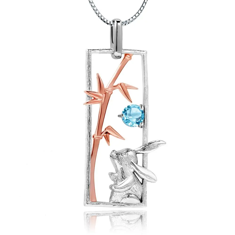 GEM'S BALLET Natural Swiss Blue Topaz 925 Sterling Silver Rabbit Animal Pendant 925 Rose Gold Plated Necklace For Women Jewelry 
GEM'S BALLET Natural Swiss Blue Topaz 925 Sterling Silver Rabbit Animal Pendant 925 Rose Gold Plated Necklace For Women Jewelry