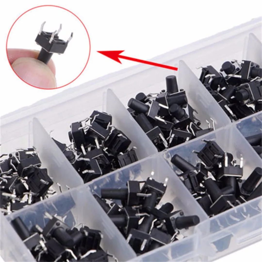 Mayitr 200pcs 4Pin Black Micro Tactile Push Button Switch Momentary Miniature Tact Push Button Switches