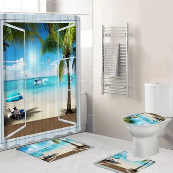 4pcs Summer Beach Scenery Outside the Window Waterproof Bathroom Shower Curtain Kit Toilet Cover Bath Mat Anti-Slip Rug Sets
4pcs Summer Beach Scenery Outside the Window Waterproof Bathroom Shower Curtain Kit Toilet Cover Bath Mat Anti-Slip Rug Sets