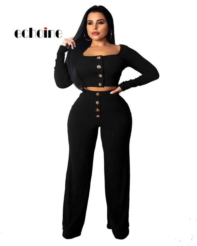 Echoine Casual 2 Piece Sets Women Fashion Knitted Shirt Crop Tops Button Square Collar Black Green Burgundy Sexy Long Pant Suits
Echoine Casual 2 Piece Sets Women Fashion Knitted Shirt Crop Tops Button Square Collar Black Green Burgundy Sexy Long Pant Suits