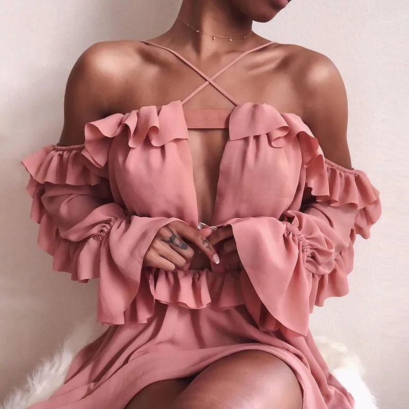 Ruffle Off Shoulder Playsuit 2019 Autumn Dress Women Halter Backless Dress Ladies Sexy Beach Dresses Long Sleeve Vestidos Robes
Ruffle Off Shoulder Playsuit 2019 Autumn Dress Women Halter Backless Dress Ladies Sexy Beach Dresses Long Sleeve Vestidos Robes