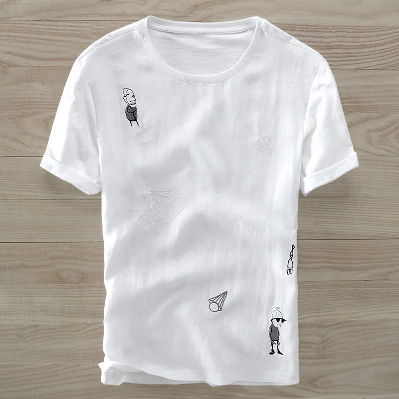 2018 New white cartoon embroidery linen short-sleeved men T-shirt round neck summer t shirt men casual fashion tshirt men camisa
2018 New white cartoon embroidery linen short-sleeved men T-shirt round neck summer t shirt men casual fashion tshirt men camisa