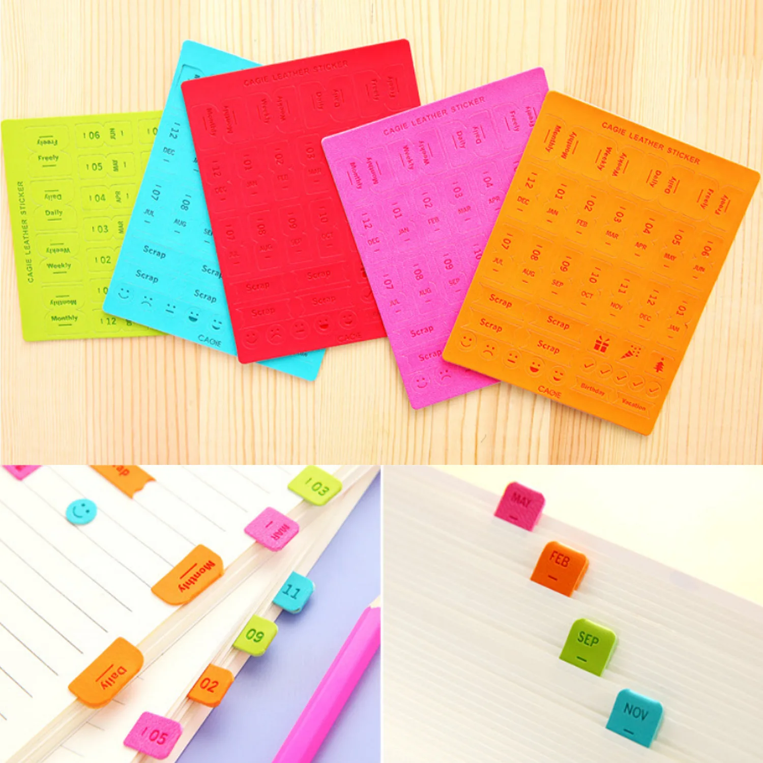 5 Sheet Cute Cartoon Self-adhesive Reusable PU Leather 3D Expression Monthly Index Tabs Stickers for Planners Diary Notebooks
5 Sheet Cute Cartoon Self-adhesive Reusable PU Leather 3D Expression Monthly Index Tabs Stickers for Planners Diary Notebooks