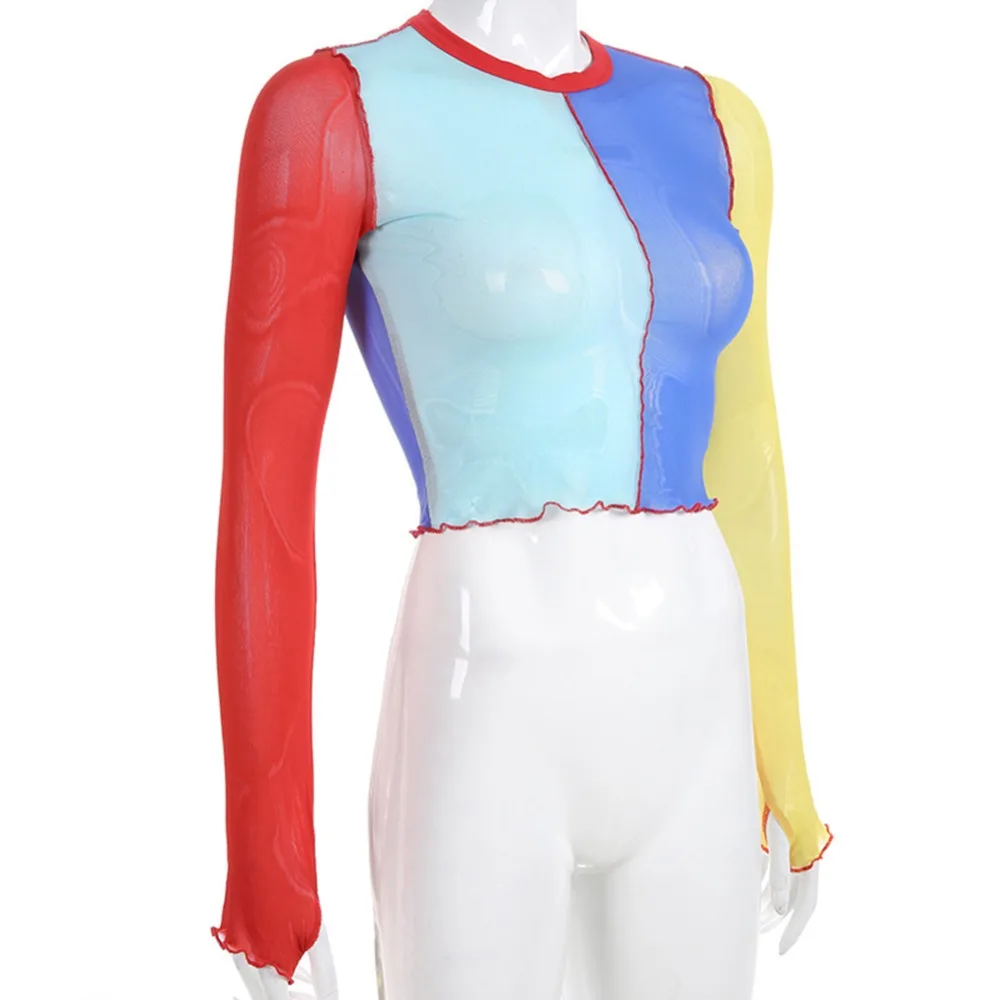 Summer Mesh Crop Top Women Contrast Color Patchwork Sexy Transparent Chic Tshirts Color Stitching tight-fitting Long Sleeves
Summer Mesh Crop Top Women Contrast Color Patchwork Sexy Transparent Chic Tshirts Color Stitching tight-fitting Long Sleeves