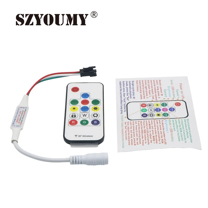 SZYOUMY Wireless Mini RF Controller with 14 keys wireless Remote For DC5V WS2812 DC12V WS2811 Dream Color LED Strip Light 50pcs
SZYOUMY Wireless Mini RF Controller with 14 keys wireless Remote For DC5V WS2812 DC12V WS2811 Dream Color LED Strip Light 50pcs