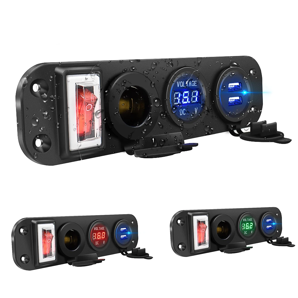 4 In 1 Car Cigarette Lighter Digital Voltmeter Dual Usb Power Charger 12V Power Socket Dustproof Waterproof With Rocker Switch
4 In 1 Car Cigarette Lighter Digital Voltmeter Dual Usb Power Charger 12V Power Socket Dustproof Waterproof With Rocker Switch
