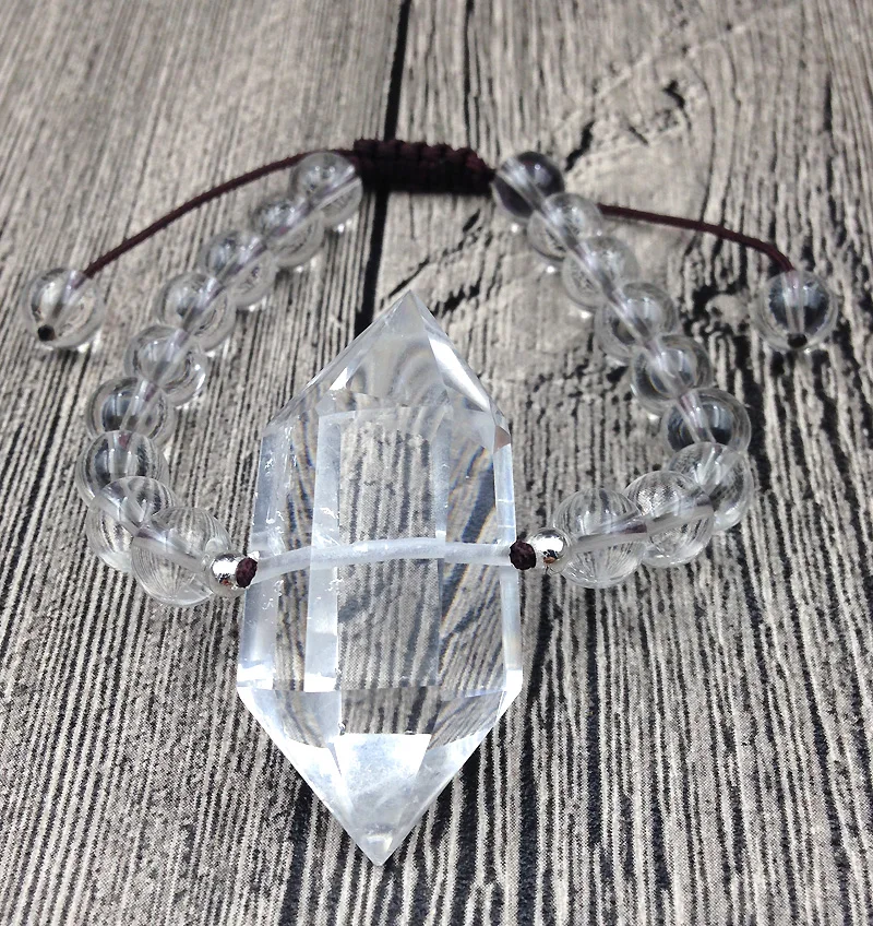 YA2546 Natural Clear Quartz Double Point Clear Quartz Stone 8mm Round Stone Beads Cord Knot Bracelet Adjust 6.5inch long
YA2546 Natural Clear Quartz Double Point Clear Quartz Stone 8mm Round Stone Beads Cord Knot Bracelet Adjust 6.5inch long