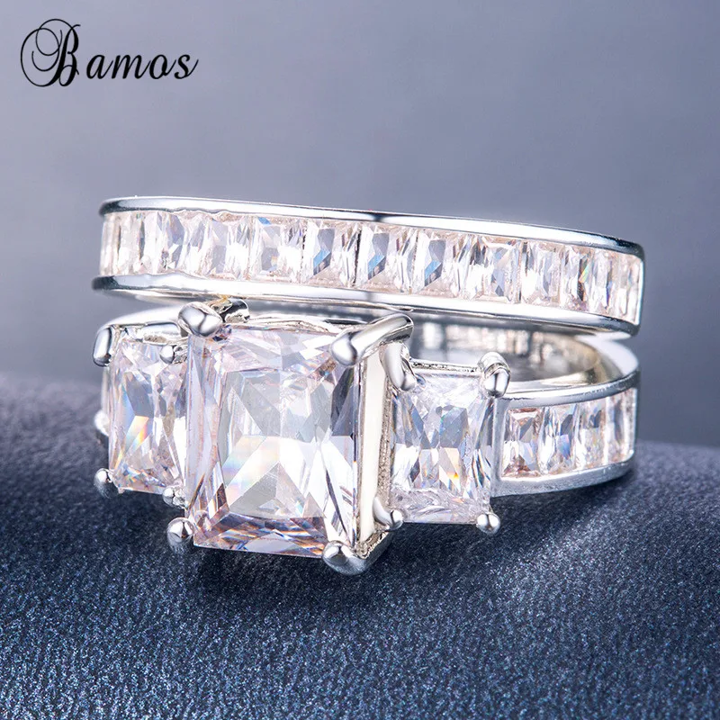 Bamos Female White CZ Finger Ring Set Luxury 925 Silver Ring Vintage Wedding Band Promise Engagement Rings For Women
Bamos Female White CZ Finger Ring Set Luxury 925 Silver Ring Vintage Wedding Band Promise Engagement Rings For Women
