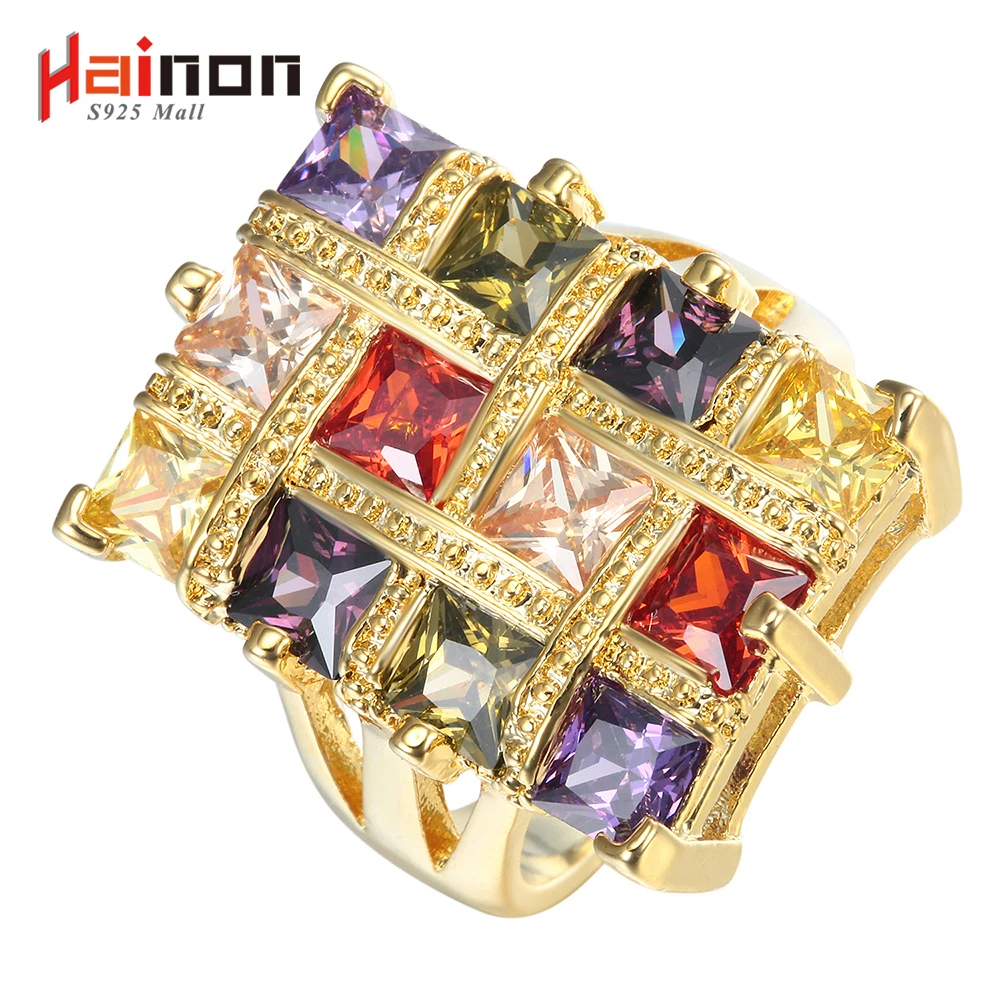 Hainon Gold/Silver Color Ring Colorful CZ Fashion Jewelry Large Square Luxury Red Purple Yellow Pink Green Wedding Rings Jewelry
Hainon Gold/Silver Color Ring Colorful CZ Fashion Jewelry Large Square Luxury Red Purple Yellow Pink Green Wedding Rings Jewelry