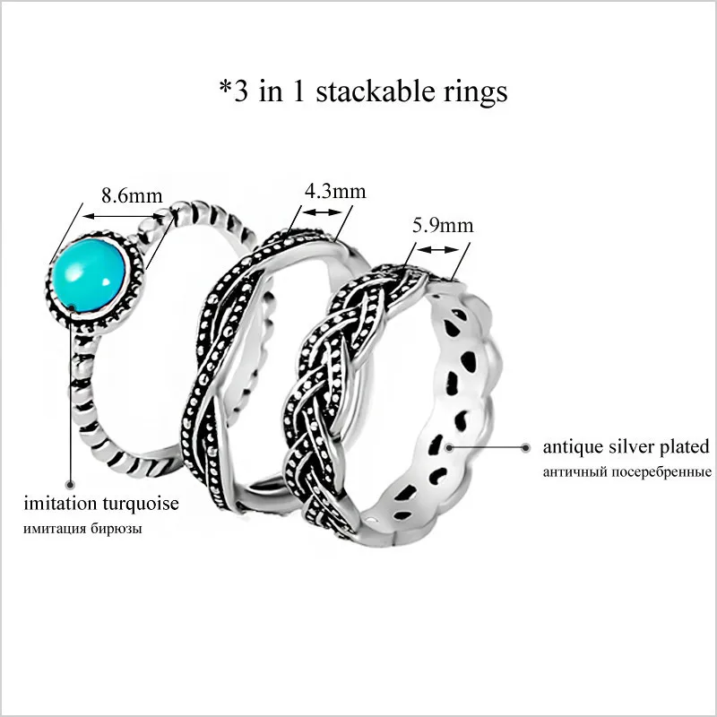 UMODE-Vintage-Weave-Shaped-Imitation-Turquoise-Antique-Silver-Plated-Stackable-Rings-Jewelry-for-Women-Aneis-Feminino (3)