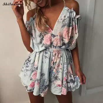 New Floral Printed Sexy Off Shoulder Femme Rompers 2018 Casual Loose Deep V Neck Backless Ruffles Women Summer Beach Overalls
New Floral Printed Sexy Off Shoulder Femme Rompers 2018 Casual Loose Deep V Neck Backless Ruffles Women Summer Beach Overalls