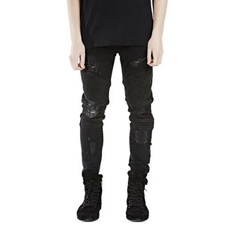 Hole Jeans Men Pants Fear of God Man Masculina Trousers Pant Boost Biker Balmai Ripped Skinny Denim Motorcycle Slim Fit Joggers