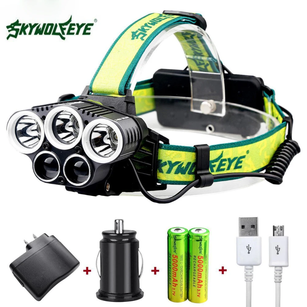SKYWOLFEYE 32000 LM T6 5X LED Headlamp Rechargeable 18650 Battery Lamp + Dual USB Car Charger + AC Charger US Plug
SKYWOLFEYE 32000 LM T6 5X LED Headlamp Rechargeable 18650 Battery Lamp + Dual USB Car Charger + AC Charger US Plug