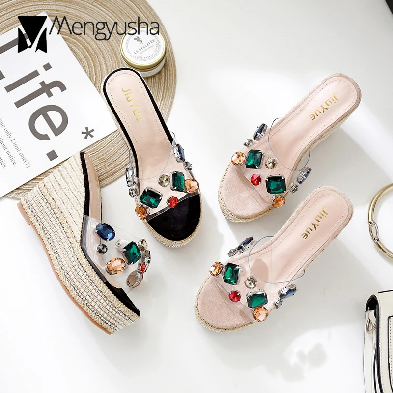 string beads wedges shoes woman colorful rhinestone transparent sandals brand straw high heels flip flops crystal slippers c912
string beads wedges shoes woman colorful rhinestone transparent sandals brand straw high heels flip flops crystal slippers c912