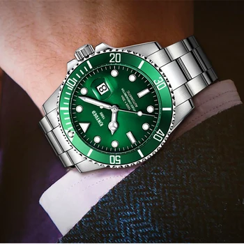 KINYUED Watches Fashion Clock Green Display Luminous Hands Silver Stainless Steel Men's Automatic Sport Watches Top Brand Luxury
KINYUED Watches Fashion Clock Green Display Luminous Hands Silver Stainless Steel Men's Automatic Sport Watches Top Brand Luxury
