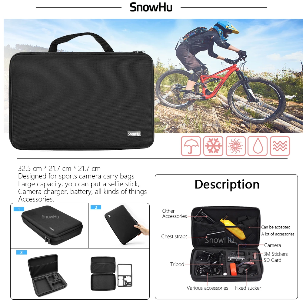 SnowHu for Gopro Accessories set for go pro hero 7 6 5 4 3 kit mount for SJCAM SJ4000 for xiaomi yi camera for xiomi tripod GS21
