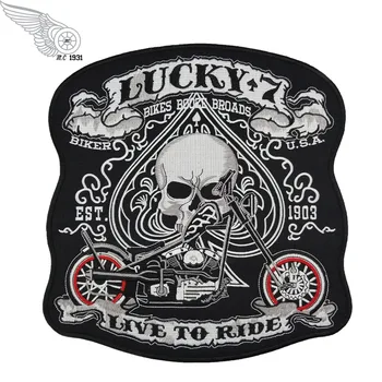 LIVE TO RIDE skull patches LUCKY 7 spade punk motorcycle Embroidery iron on large Patches For Jacket full Back MC applique Badge
LIVE TO RIDE skull patches LUCKY 7 spade punk motorcycle Embroidery iron on large Patches For Jacket full Back MC applique Badge