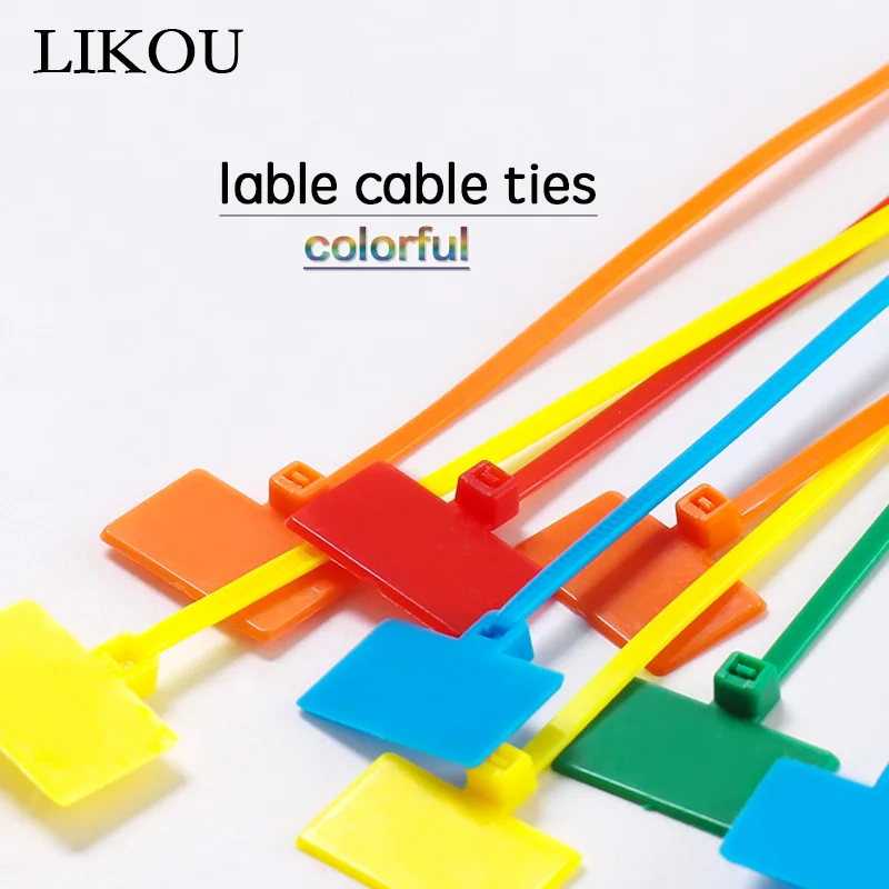 

LIKOU colorful label cabel ties 4x200mm 100Pcs/ Zip Ties Write On Ethernet RJ45 RJ12 Wire Power Label Mark Tag cable Signage