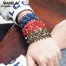 MANILAI בוהמי שרף חרוזים טבעי אבנים צמידים לנשים רב שכבתי אתני תכשיטי מתכוונן קאף צמיד צמיד(China)