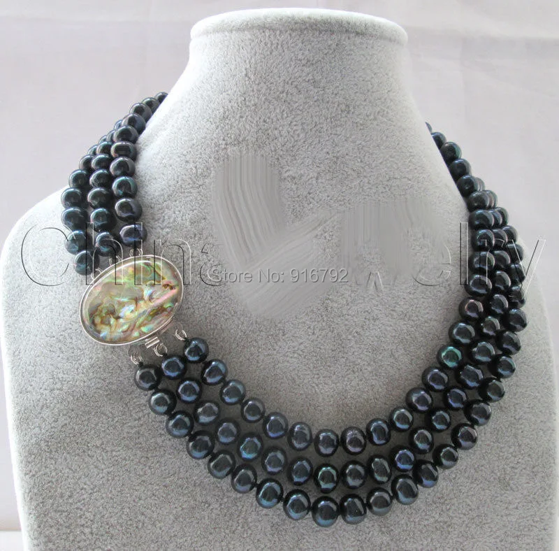 Wholesale>>Beautiful 17-19" 3row 9mm black round freshwater pearl necklace - abalone shell
Wholesale>>Beautiful 17-19" 3row 9mm black round freshwater pearl necklace - abalone shell