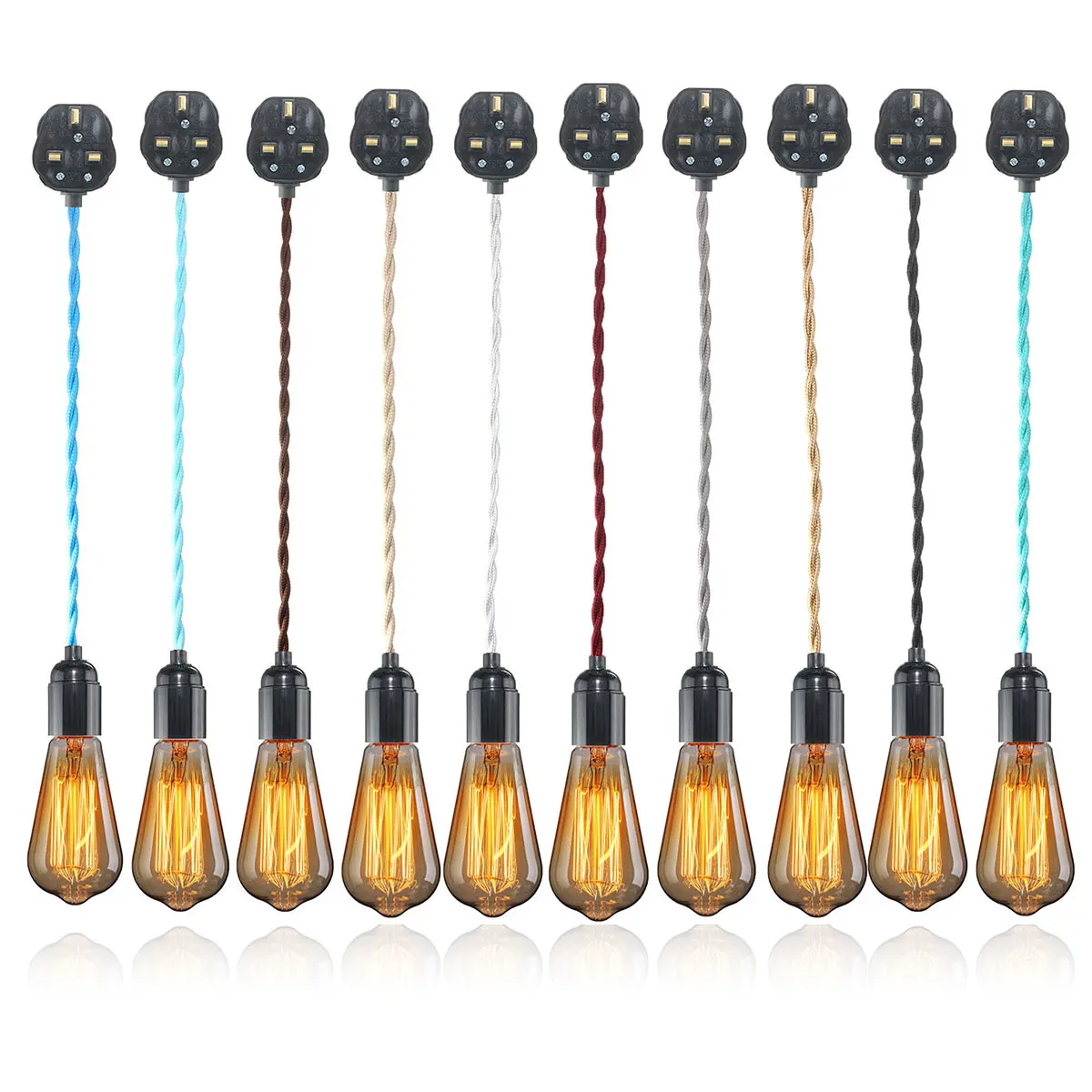 

2M E27 Vintage Twisted Fabric Cable UK Plug In Pendant Lamp Light Bulb Holder Socket Lamp Bases