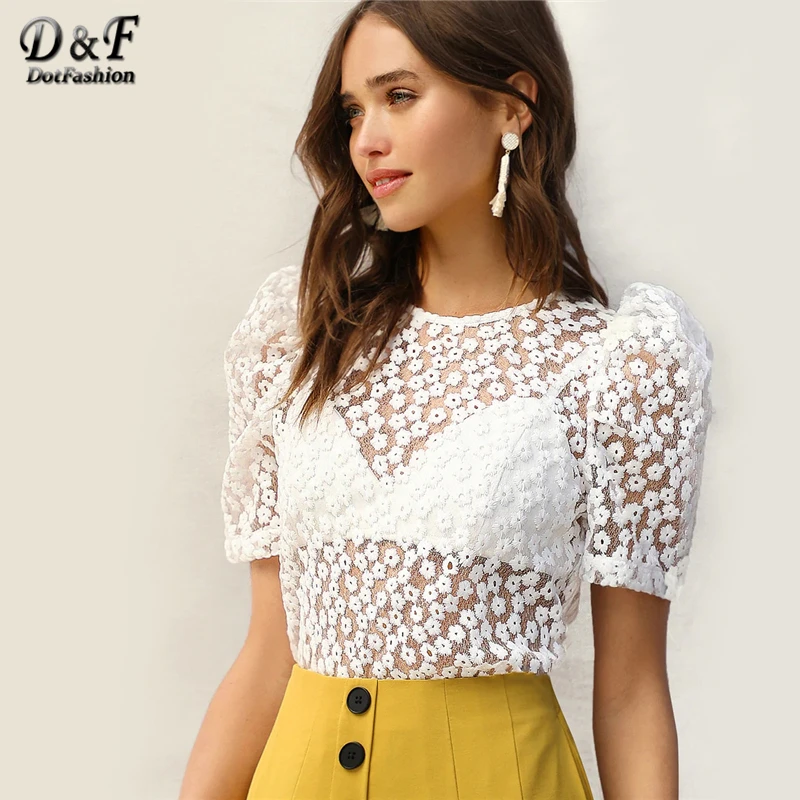 Dotfashion White Knot Back Puff Sleeve Embroidery Floral Mesh Summer Tops For Women 2019 Summer Sexy Short Sleeve Korean Blouse
Dotfashion White Knot Back Puff Sleeve Embroidery Floral Mesh Summer Tops For Women 2019 Summer Sexy Short Sleeve Korean Blouse
