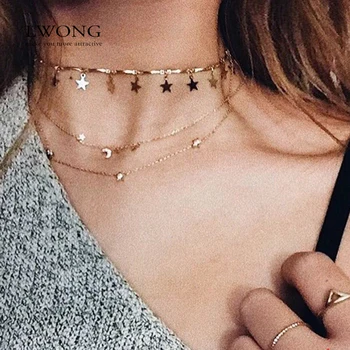 

LWONG Dainty Gold Color Chain Tiny Star Choker Necklace for Women Bijou Necklaces Pendants Simple Boho Layering Chokers Chockers