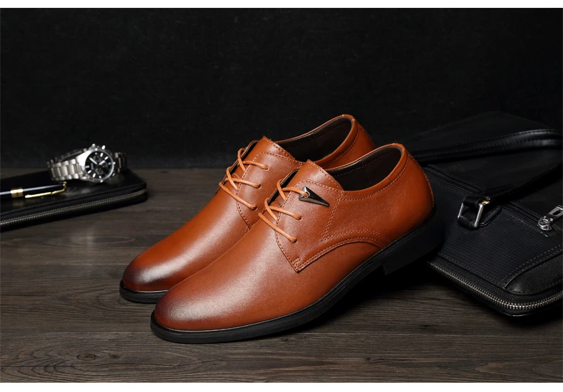 MVVT Plus Size Genuine Leather Dress Shoes Fashion Pointed Toe Men Oxfords High Quality Men Shoes Solid Men Flats Shoes 25