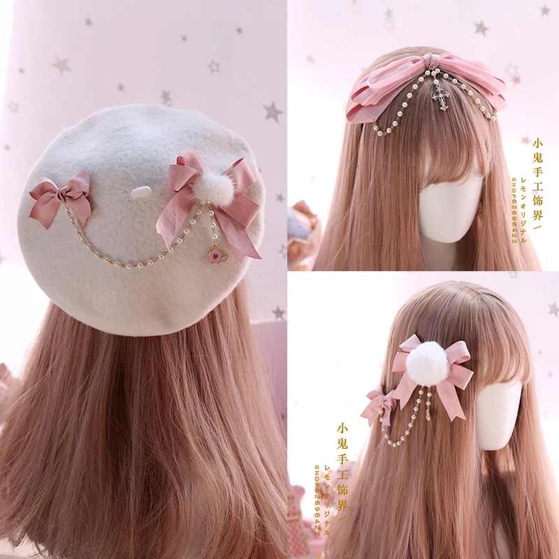 Pink Japanese hair accessories lolita hairpin side clip kc gorgeous bow beret soft sister 
Pink Japanese hair accessories lolita hairpin side clip kc gorgeous bow beret soft sister