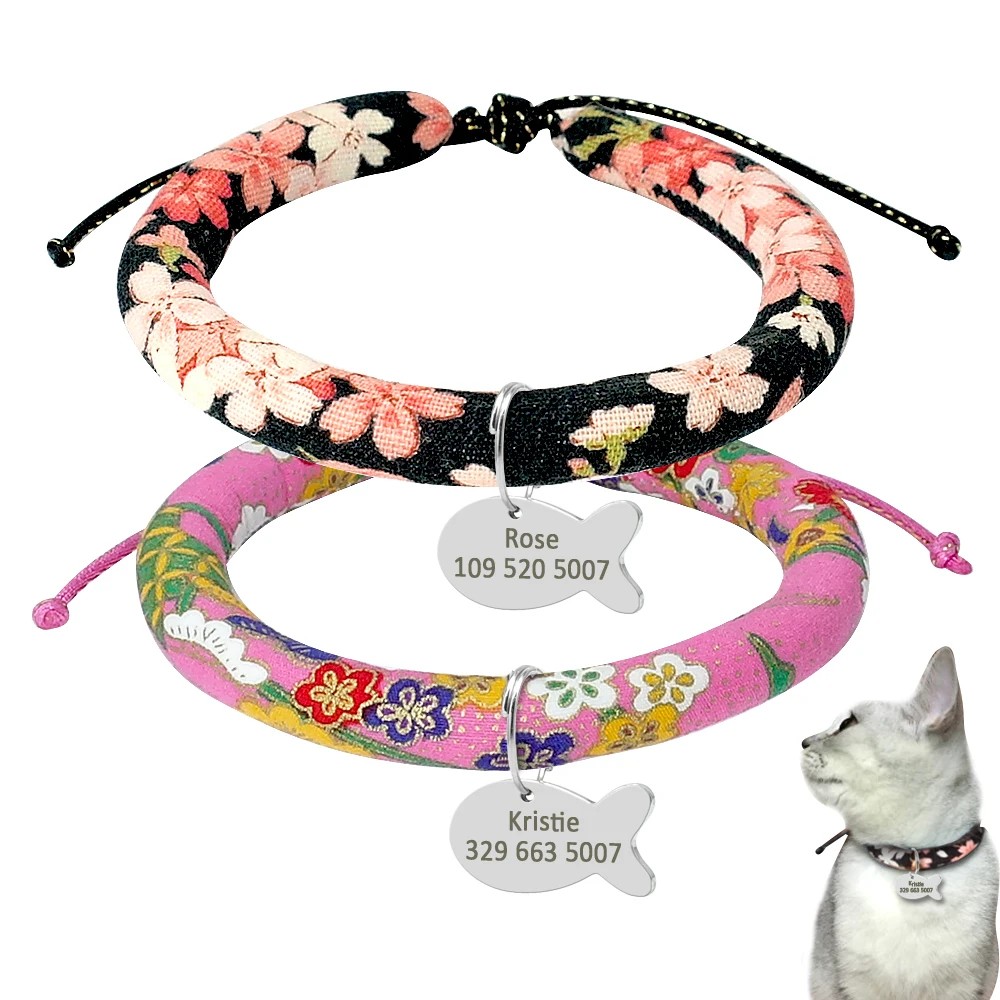 Didog Handmade Kitten Cat Collar With Personalized Pet ID Tag Small Cats Japanese Kimono Flower Collars Name Necklace Pink Black
Didog Handmade Kitten Cat Collar With Personalized Pet ID Tag Small Cats Japanese Kimono Flower Collars Name Necklace Pink Black