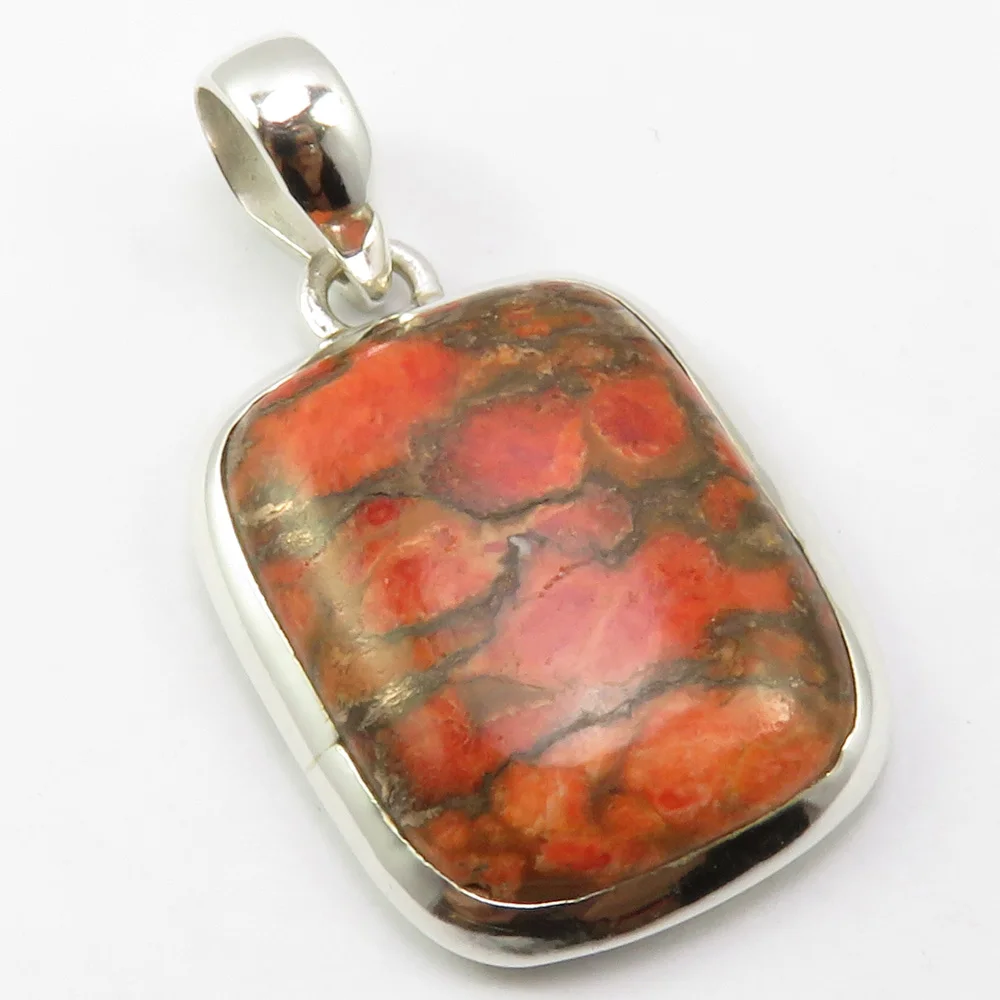 India Unique Designed Silver Rectangle Orange Copper Turquoises Pendant for Necklace 
India Unique Designed Silver Rectangle Orange Copper Turquoises Pendant for Necklace