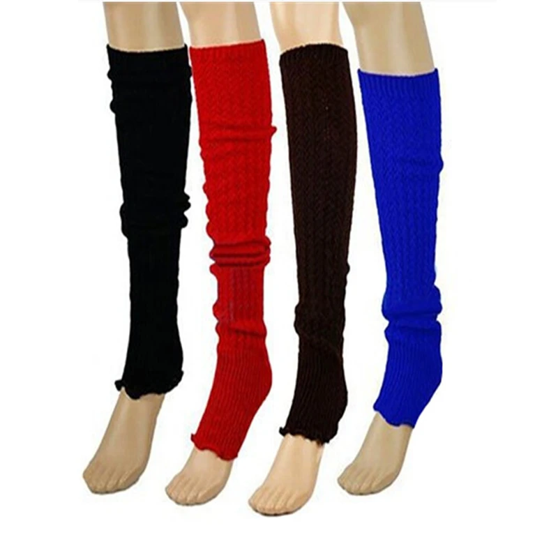 Image 2015 Winter Warm Women Plain Knitted Leg Warmers Stocking Finger less Long Gloves Neon Solid Pure Color Cai0338