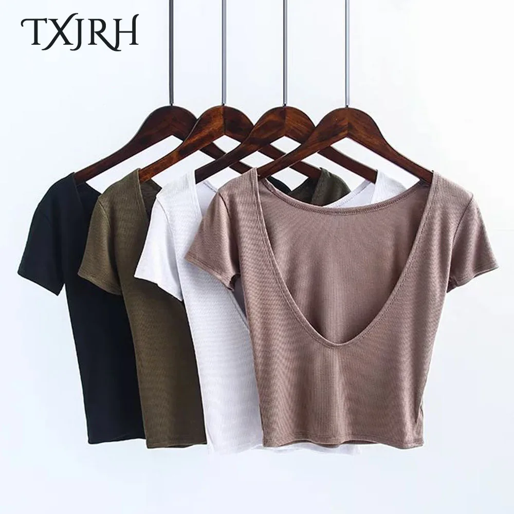 TXJRH Sexy Backless Slim Tight Crop O-Neck Pullover Halter Short T-Shirt Women Short Sleeve Stretch Thread Tee Tops 4 Colors New
TXJRH Sexy Backless Slim Tight Crop O-Neck Pullover Halter Short T-Shirt Women Short Sleeve Stretch Thread Tee Tops 4 Colors New