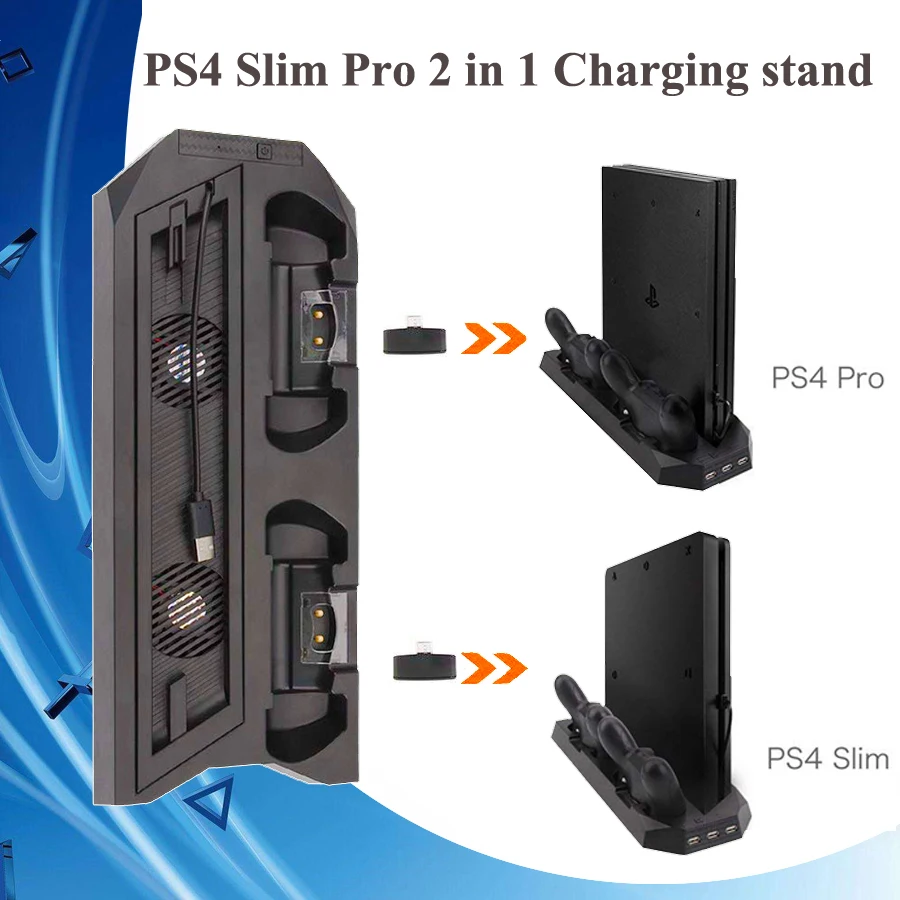PS4 Pro Slim 2 в 1 охлаждающая подставка с вентилятором контроллер вентилятора