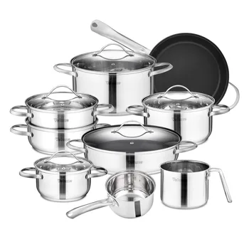 Velaze Miki Cookware Set Stainless Steel 14-Piece Cooking Pot Pan Set,Saucepan,Non Stick Fry Pan,Casserole with Glass Lid
Velaze Miki Cookware Set Stainless Steel 14-Piece Cooking Pot Pan Set,Saucepan,Non Stick Fry Pan,Casserole with Glass Lid