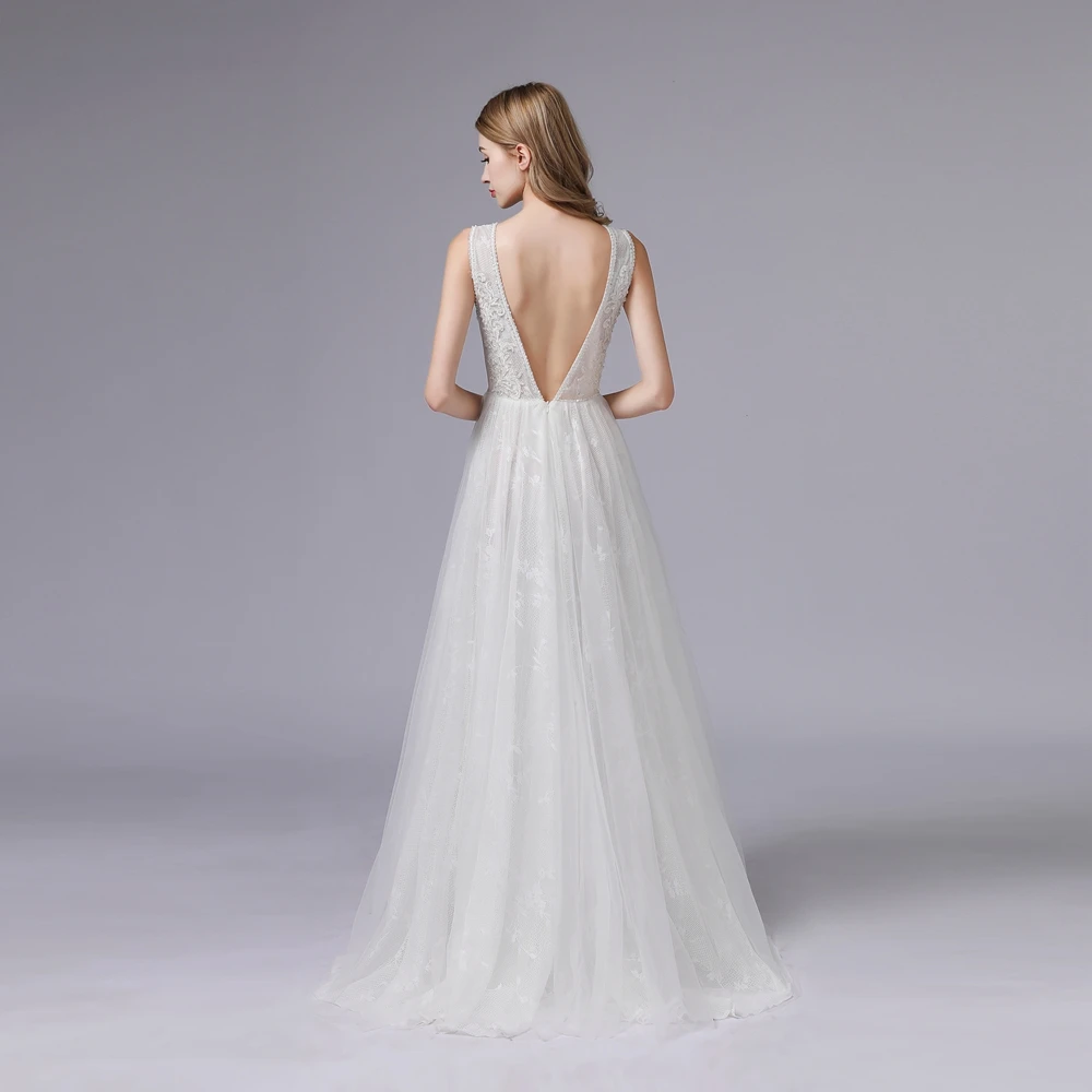 Женское длинное вечернее платье SSYFashion роскошное белое с V образным вырезом